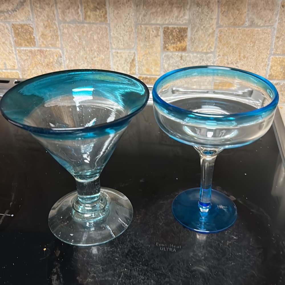 Mexican Hand Blown Margarita & Martini Glasses Set of 2